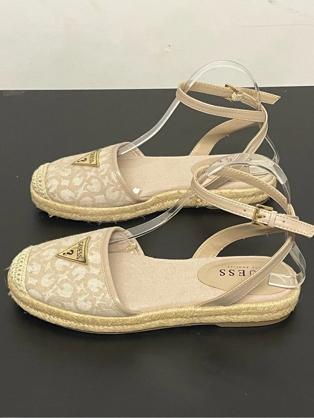 NEW Guess Ankle Strap Espadrille Flat Sandals in Tan